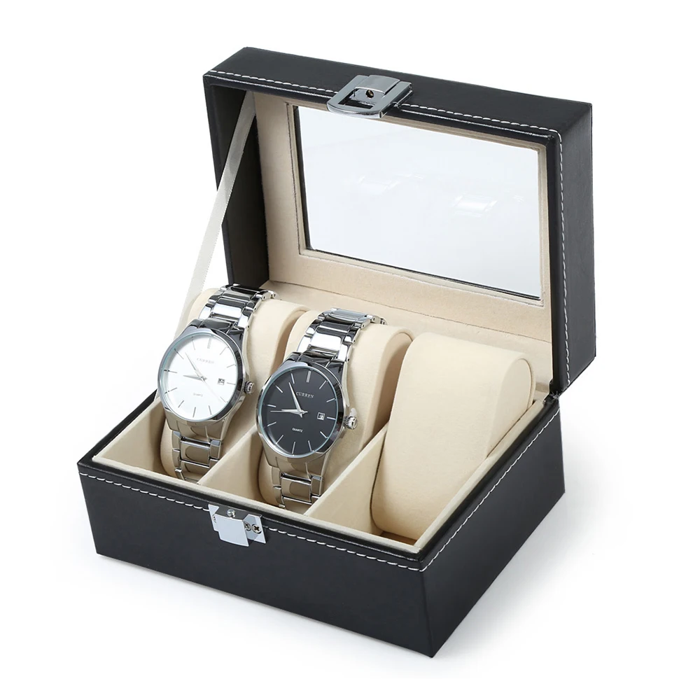 3 сетки черный кожаный часы коробка для ювелирных изделий коробка прозрачный Skylighty часы коробка