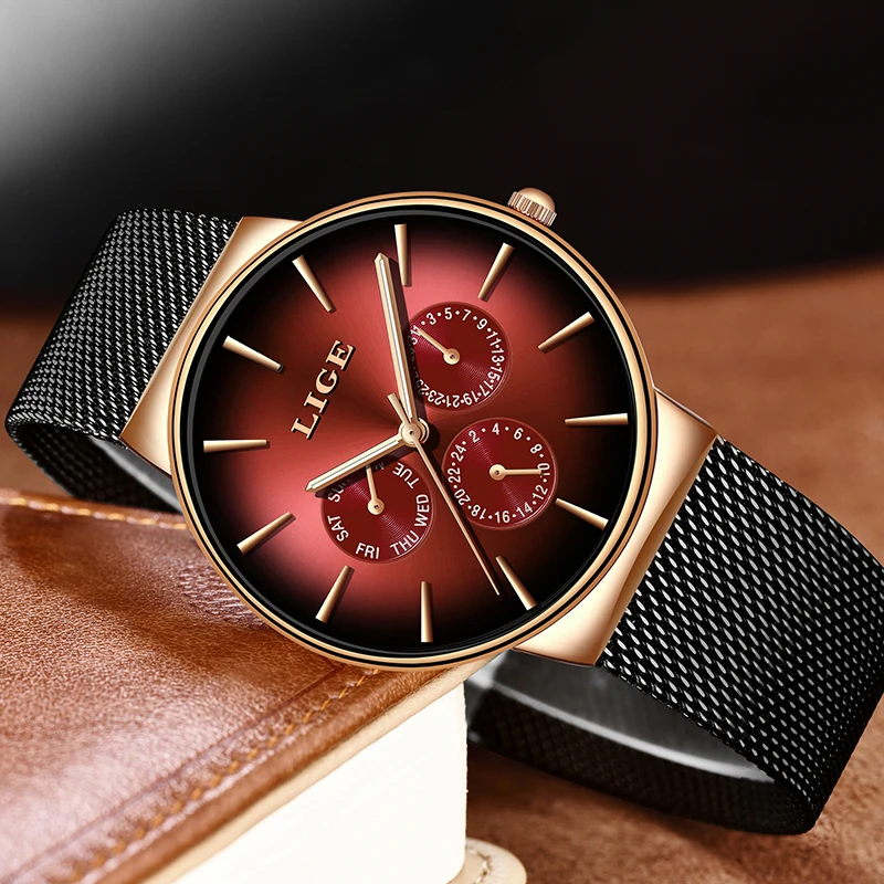 Lige New Fashion Mens Watches Top Brand Luxury Quartz Watch Men Mesh Steel Waterproof Ultra-Thin-2