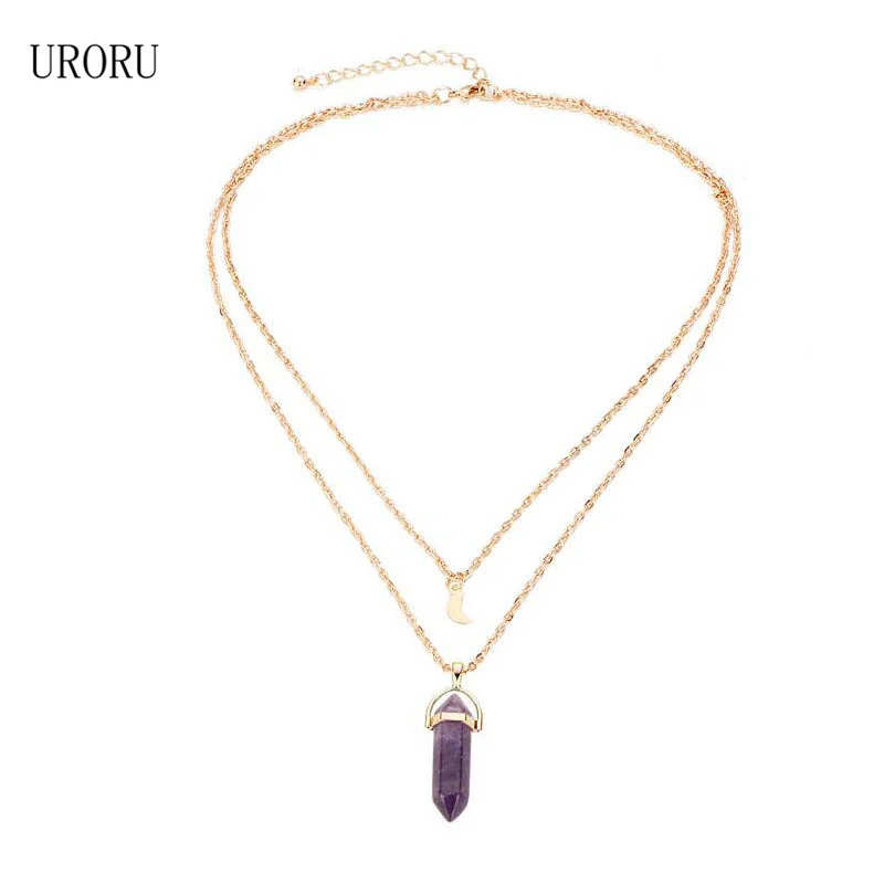 

URORU Hot Sale Hexagonal Column Necklaces Pendants Vintage Bullet Crystal Necklace For Women Fashion Jewelry