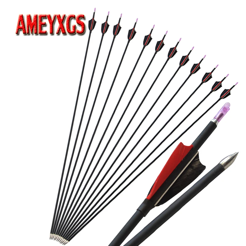 

12pcs Archery 30inch Spine 1000 Mix Carbon Arrow With Shield Shape Turkey Feathers For Compound Recurve Bow Shooting Accessories