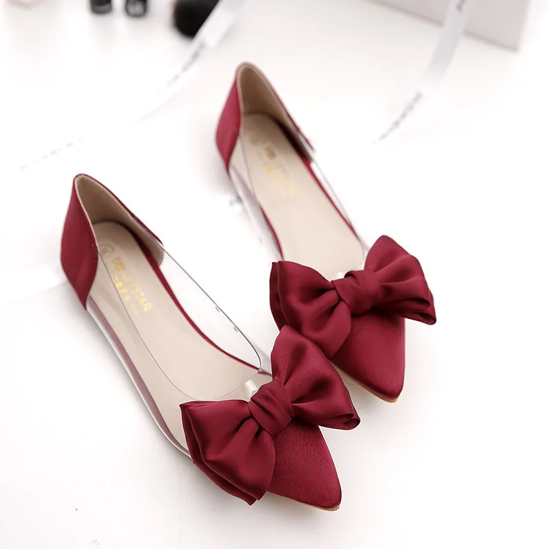 2017 nueva primavera dulce Zapatos seda mujer pisos arco transparente slip  en creepers punta estrecha Ballet Zapatos rojos de la boda femeninos zapatos|slip  on creepers|slip onbow flats - AliExpress