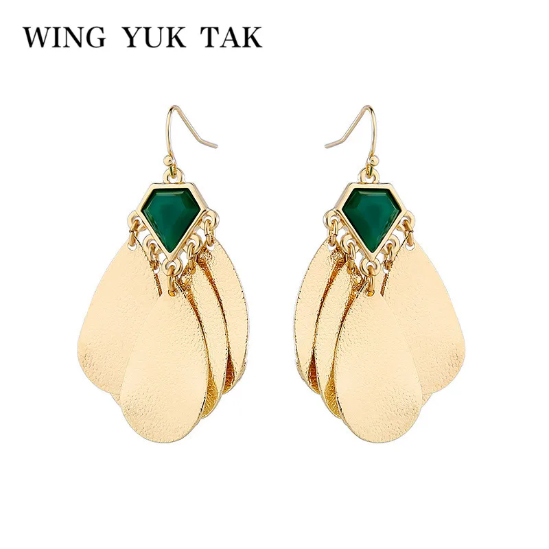 

Gold Color Water Drop Earrings For Women Fashion Ethnic Green Acrylic Triangle Dangle Earrings Christmas Gift