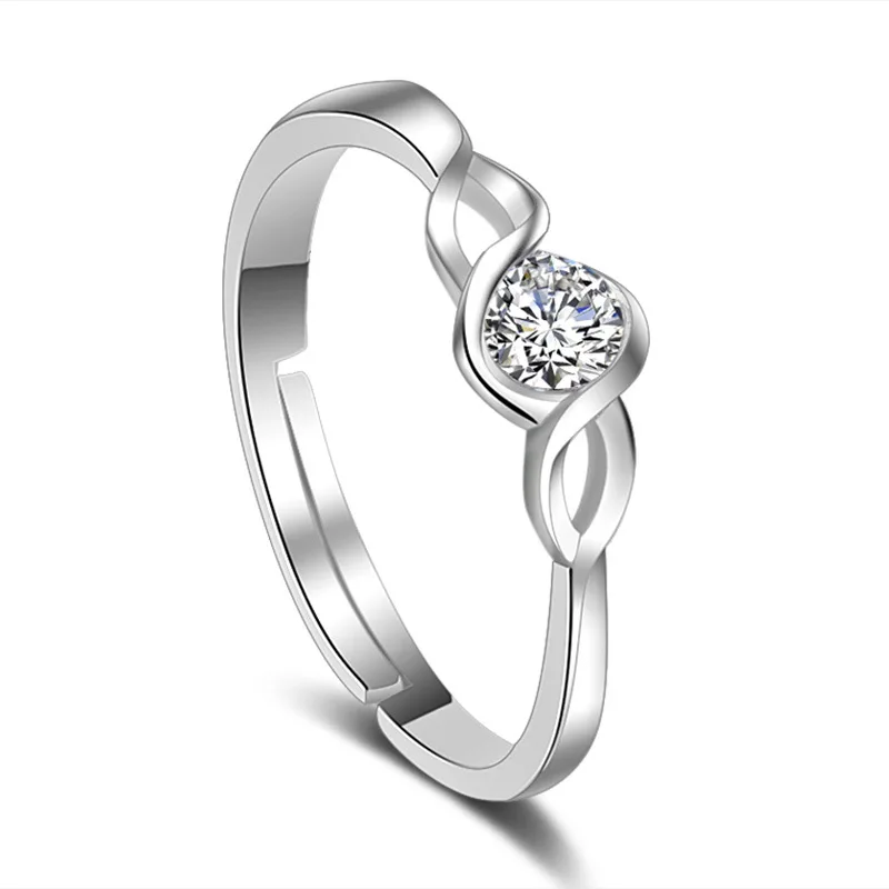 

100% 925 Sterling Silver Fashion Sweet Shiny Crystal Adjustable Size Rings for Women Wholesale Jewelry Gift Drop Shipping