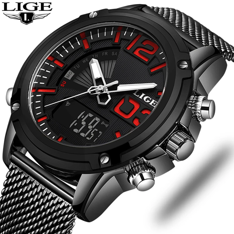 LIGE двойное шоу мужские s часы лучший бренд класса люкс сеть с неделю часы спортивные водонепроницаемые часы мужские электронные часы Relogio