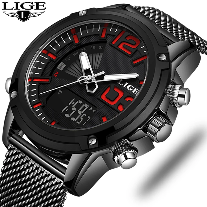 

LIGE Double Show Mens Watches Top Brand Luxury Net With Week Clock Sport Waterproof Watch Men Electronic Watch Relogio Masculino