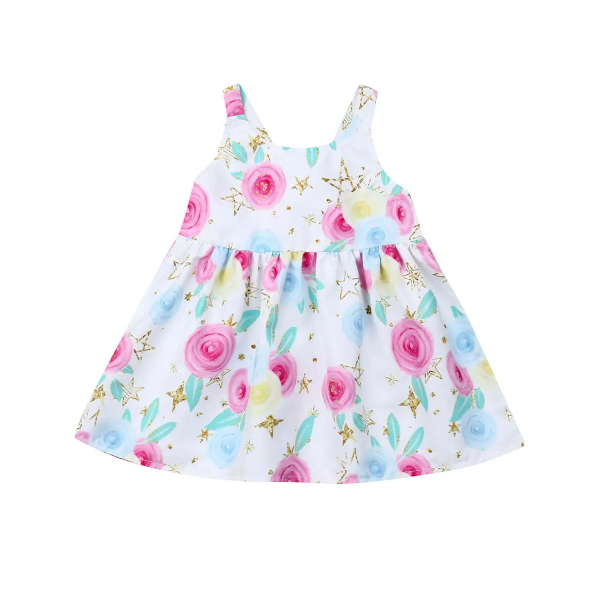 

Newborns White Star Dress Infant Baby Girls Back Strappy Dress Children's Cute Dress
