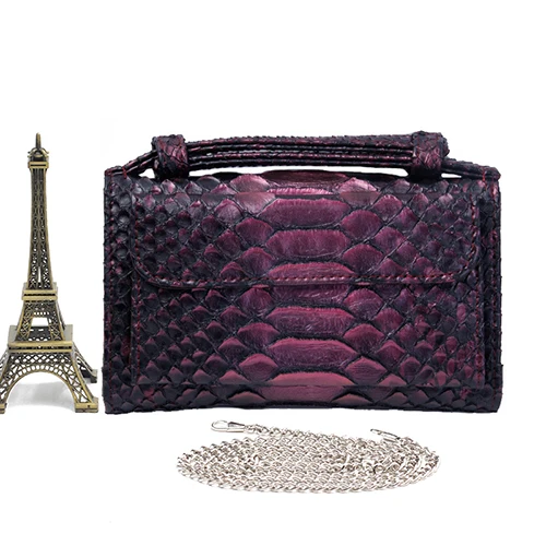 Snake black purple Сумки из натуральной кожи женские из натуральной яловой кожи дневной клатч дамские сумки через плечо серпантиновая цепочка с узорами шаблонов клатч для женщин - Цвет: Snake black purple