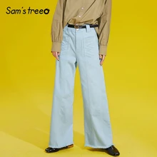 Женский светильник, синие джинсы с эффектом потертости, прямые свободные джинсовые повседневные штаны, женские штаны на молнии с карманами