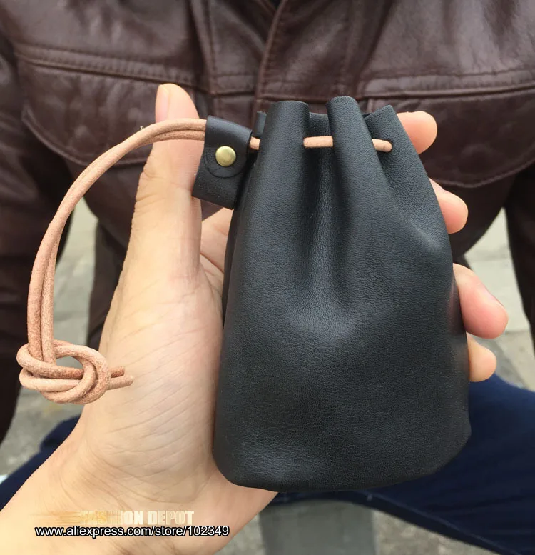 Genuine Leather Bucket Coin bag Real leather strawstring leather bag mini size (13)