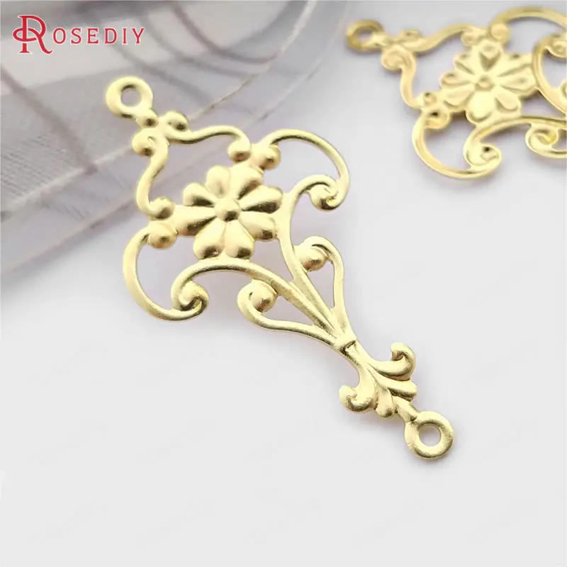 

(30563)30PCS 28.5x14.5MM Not plated color Brass 2 holes Flower Connected Charms Diy Jewelry Findings Accessories Wholesale