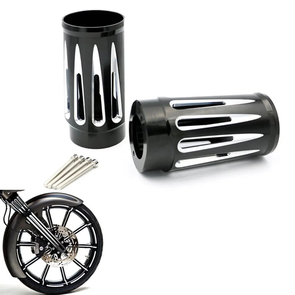 

Motorcycle Edge Cut Black Billet Aluminum Fork Boot Slider Cover Cow For Harley Touring 1993-2013