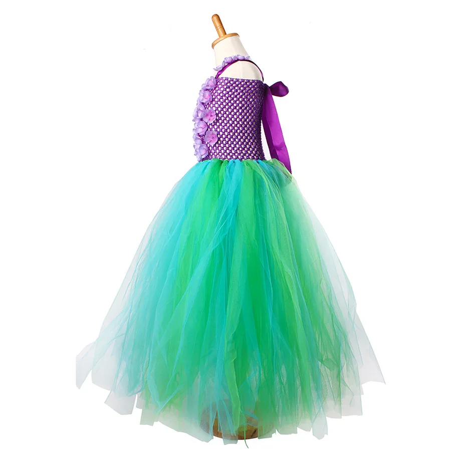 Mermaid Kids Princess Tutu Dress Purple Flowers Green Tulle Baby Girls (15)