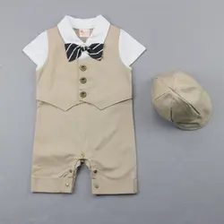 Для маленьких мальчиков Комбинезоны для малышек 2018 новый летний хлопок плед отложной воротник короткий рукав Повседневная одежда