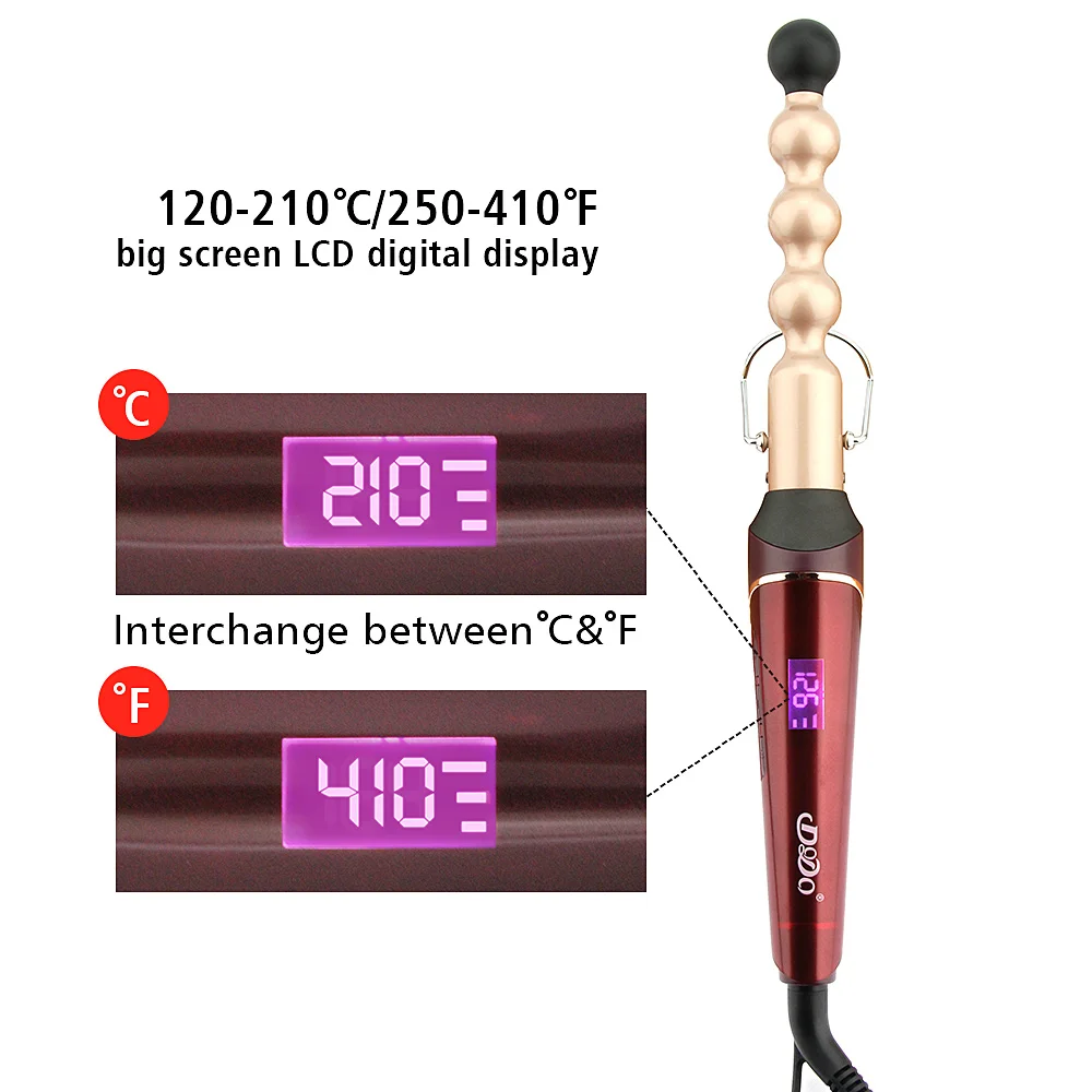 

Wand LCD Temperature Control Hair Curling Irons Hair Curler Tourmaline Ceramic Bead Iron Salon Tools 110-220V