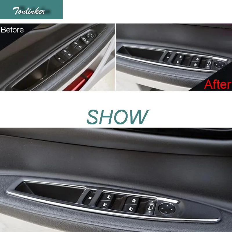 Tonlinker 4 Pcs DIY font b Car b font Styling stainless steel Windows lift button sticker