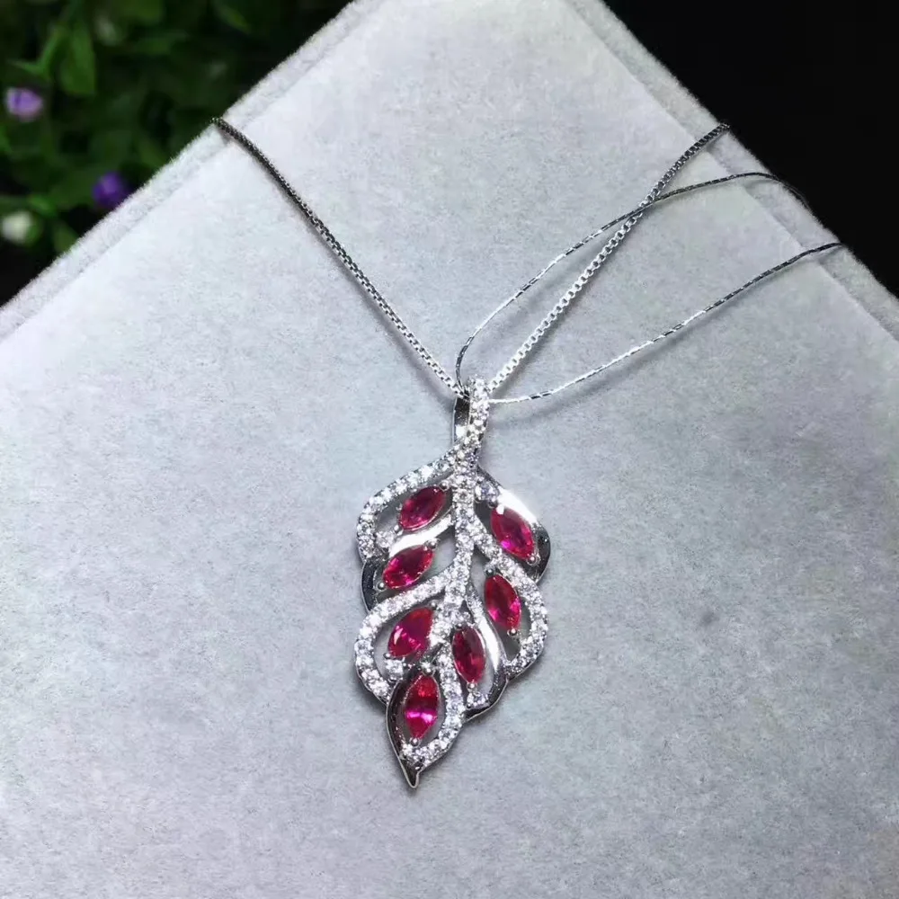 natural red ruby gem Pendant natural gemstone Elegant leaves pendant