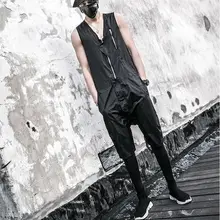 Харадзюку Лето хип хоп падение промежность мужские комбинезоны уникальные дизайнерские комбинезоны брюки для певцов в ночном клубе костюм комбинезон 060903