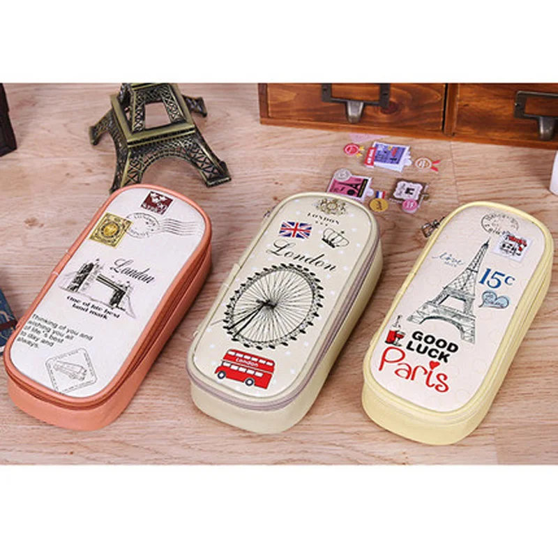 

Korean Creative School Pencil Case Eiffel Tower Pen Bag Kawaii Girls Boys Large Pencil Case Estojo Escolar Penalty Pouches Box