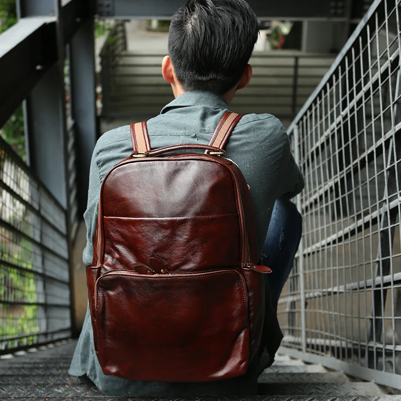BJYL мягкие мужские рюкзаки из натуральной кожи, сумка для компьютера, рюкзак для ноутбука ручной работы, ретро верхний слой из воловьей кожи, мужская сумка на плечо