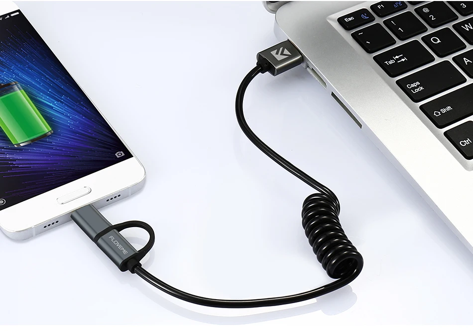 FLOVEME QC3.0 2 в 1 Micro usb type-C кабель для быстрой зарядки для Xiaomi mi8 пружинный usb type-c кабель для huawei samsung 2.8A