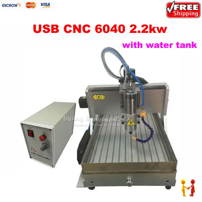 

Factory 2.2KW 3Axis mini cnc router metal cutting machine 6040 USB port router CNC 4060 for metal wood stone with water sink