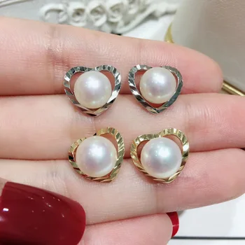 

Shinning Heart Design Stud Earrings Settings S925 Sterling Silver Pearl Earrings Components Silver&Gold Color 3Pairs/Lot