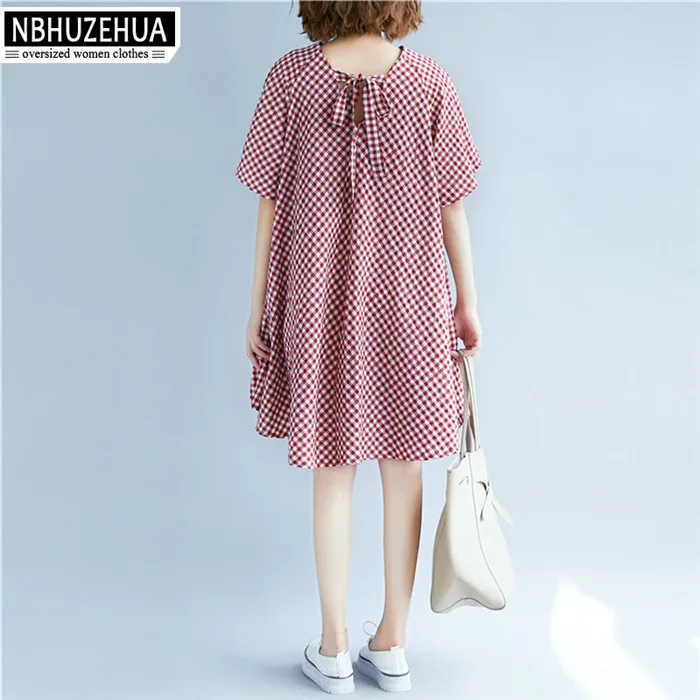 Женское винтажное платье в клетку NBHUZEHUA хлопковое льняное короткое летнее с v