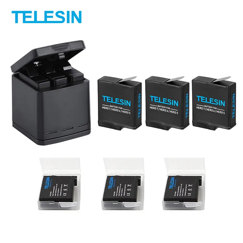 

for GoPro Hero 5/6/7 Blcak Battery with Three Ports USB Charger Kit for Go Pro Hero 7 6 5 Black Action Sport Camera Accessories