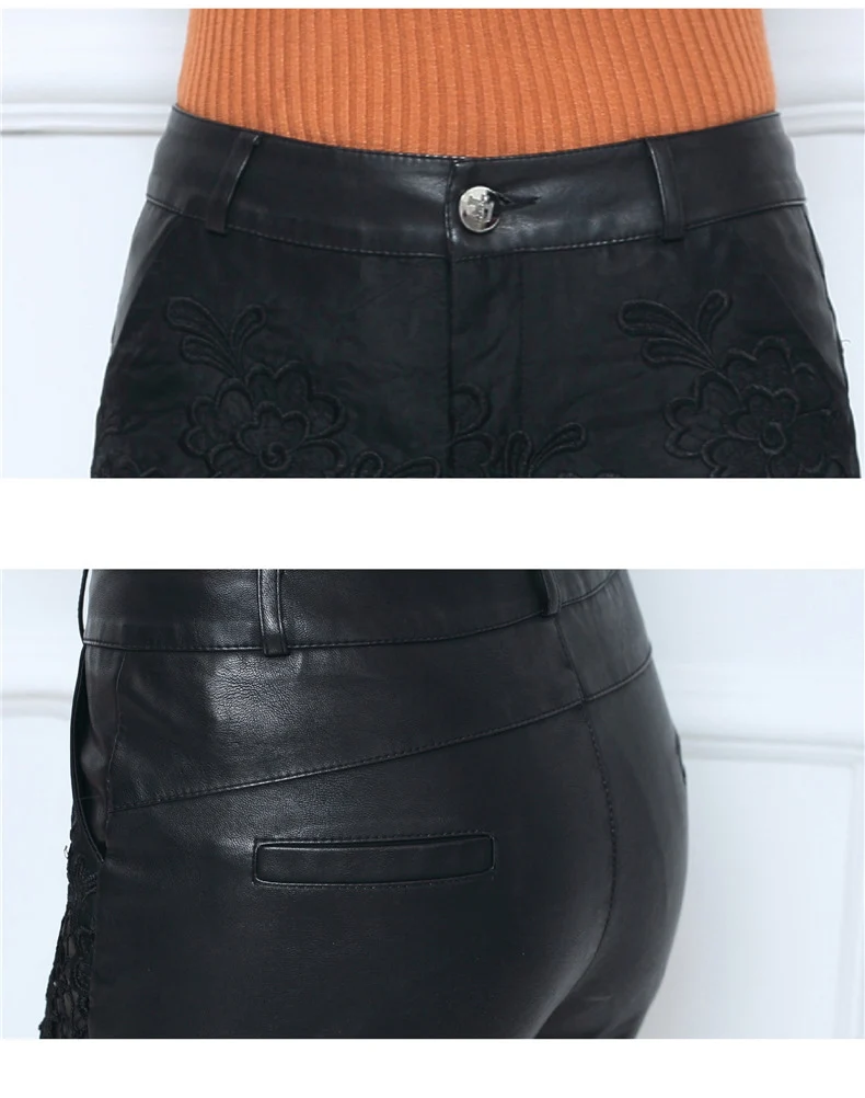 2019 сексуальные женские кружевные шорты черные зимние осенние большие размеры с цветочной вышивкой шорты из искусственной кожи