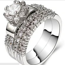 Ladies Measurement 5-11 Rhodium 925 Sterling Silver Wedding ceremony Engagement Halo Cocktail Ring Band Pair Set Bridal Suggest Cluster Solitaire
