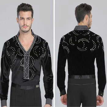 

New style men's Latin dance costumes spandex long sleeves men's latin dance top for men's latin dance competition jackets