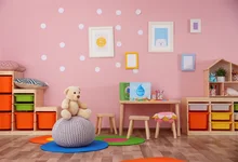 Buy Laeacco Baby Room Pink Wall Chairs Shelf Bear Toys Photography Background Customized Photographic Backdrop For Photo Studio Free Shipping