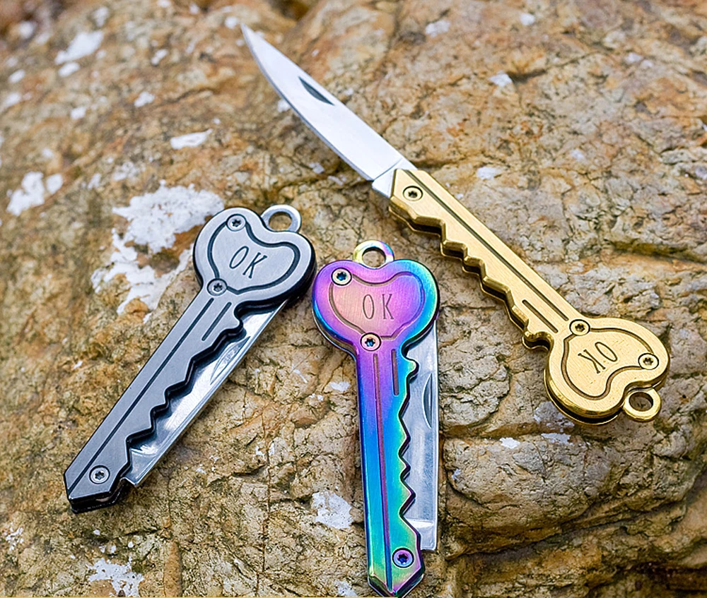 Mini Key Knife Keyring Ring Keychain Fold Pocket Multi Tool Blade peel