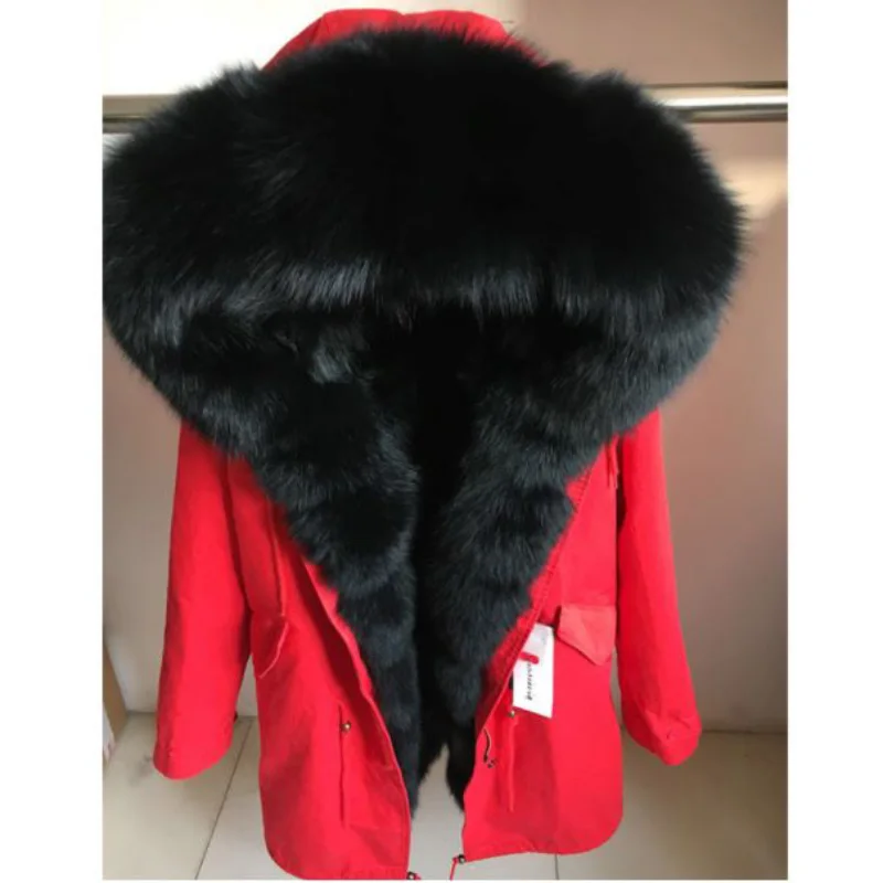 Корейские женские зимние модные свободные толстые настоящая подкладка из енота лисий мех с капюшоном манжеты парки куртки женские теплые пальто Верхняя одежда