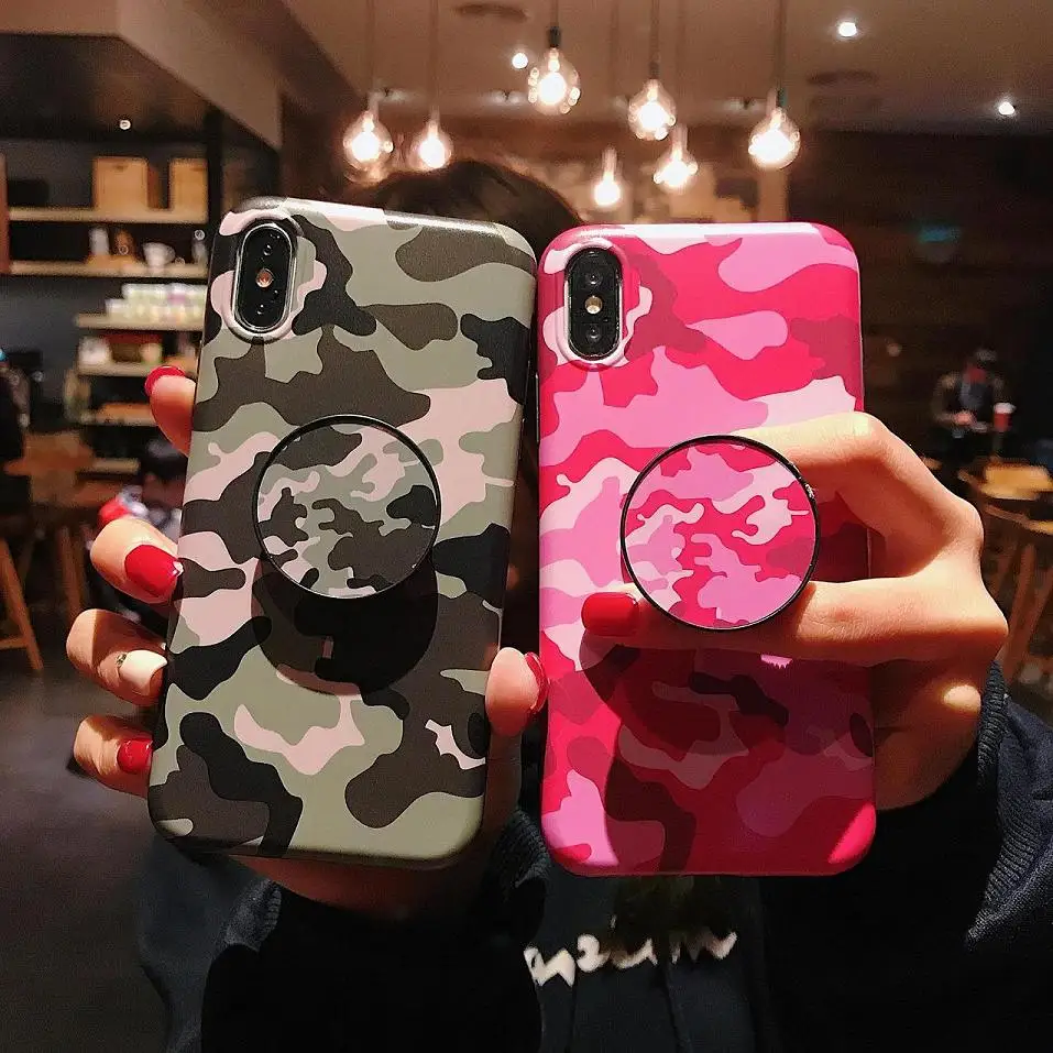 

Fashion Camouflage Case For iPhone X XS MAX XR 6 6S 7 8 Plus TPU Phone Case Airbag Stand Holder