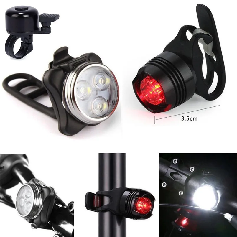 Mountain Bike Bicycle Horns Bicycle Bells Super Bright USB Led Bicycle Light Rechargeable Headlight +Taillight +Bell Set #2A16#F (5)