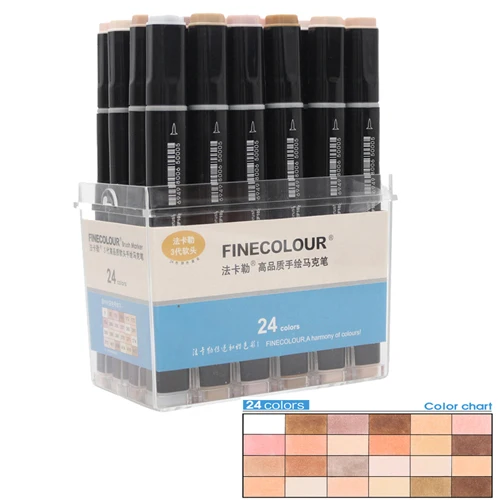 Finecolour 12 24 36 цветов двойная головка кисти фломастеры для рисования ручка манга цвета тона кожи эскиз графический дизайн с коробкой - Цвет: 24color