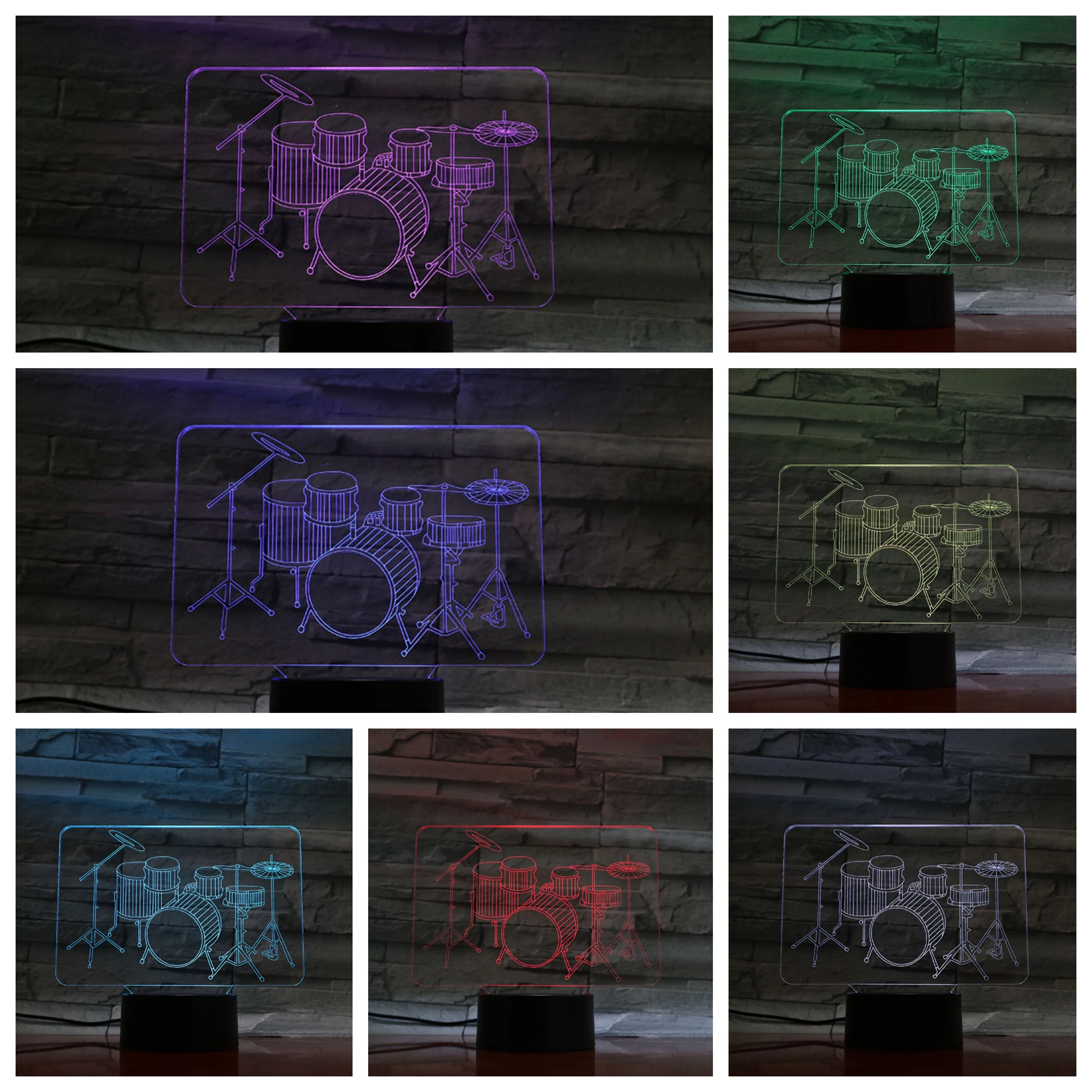 

Jazz Drum kit set Table Lamp Bedside Multicolor Rgb Boys Kids Baby Gifts Musical Instrument luminaria Usb 3d Led Night Light