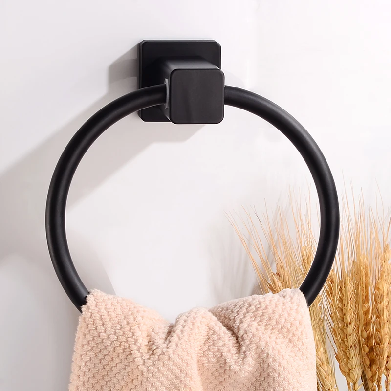 Online Handtuch Ring Halter Wand Montiert Bad Handtuch Rack Aluminium Dekorative Runde Handtuch Bar Schwarz Kleidung Rack Bad Zubehör