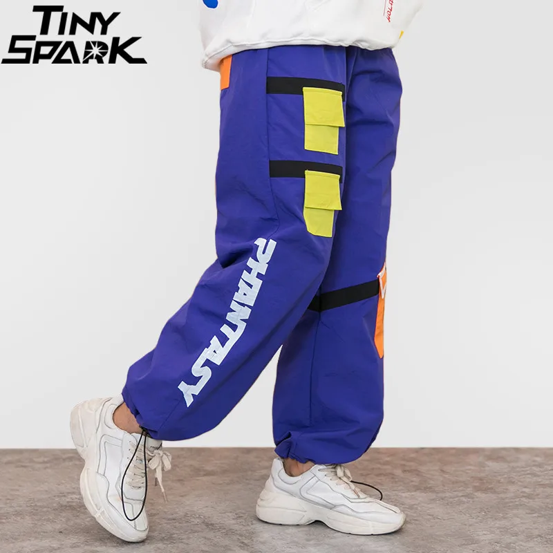 المتناثرة Sweatpants الرجال الهيب هوب فضفاض ركض السراويل الشارع الشهير اللون كتلة متعددة جيوب بانت الخريف 2018 المسار السراويل محب