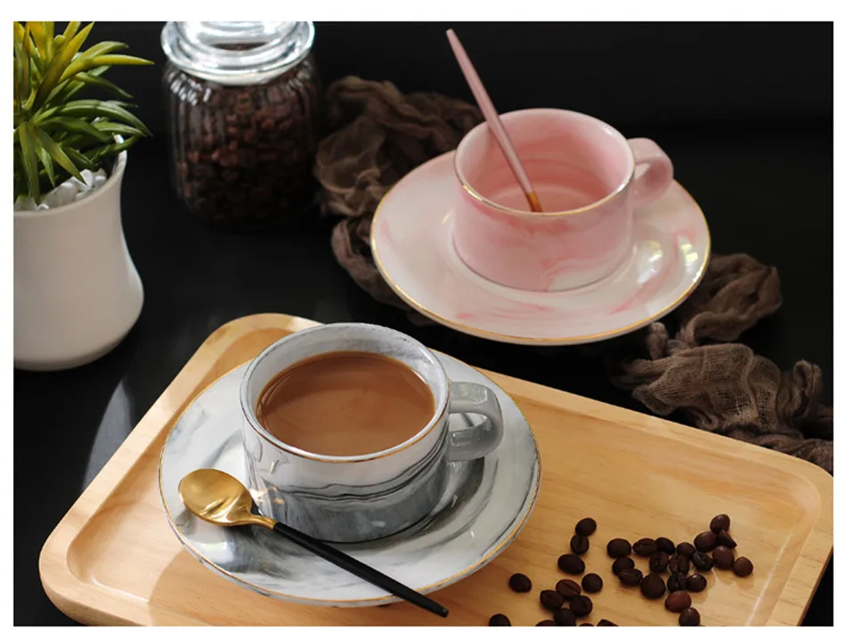 Marbled Ceramic Mug Creative Gold Plating  Milk Coffee Tea Breakfast Porcelain Golden Cup MRS MR Couple Gift Wedding Decor 220ml (4)
