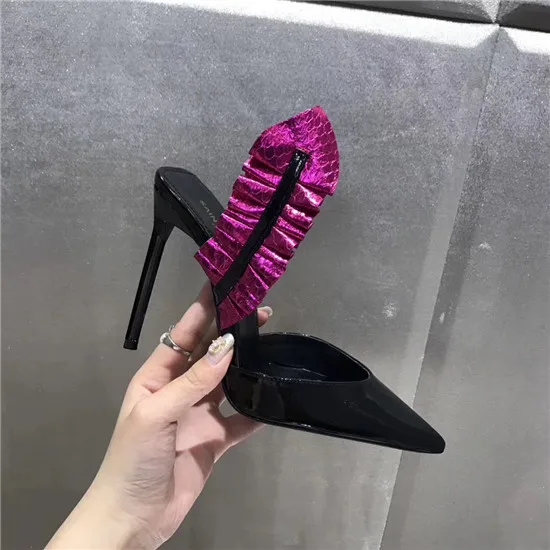 New Fashion Feather Ruffles Women Pumps High Heels Ladies Wedding Shoes Woman Black Leather Women Shoes Sandals Zapatos Mujer (12)