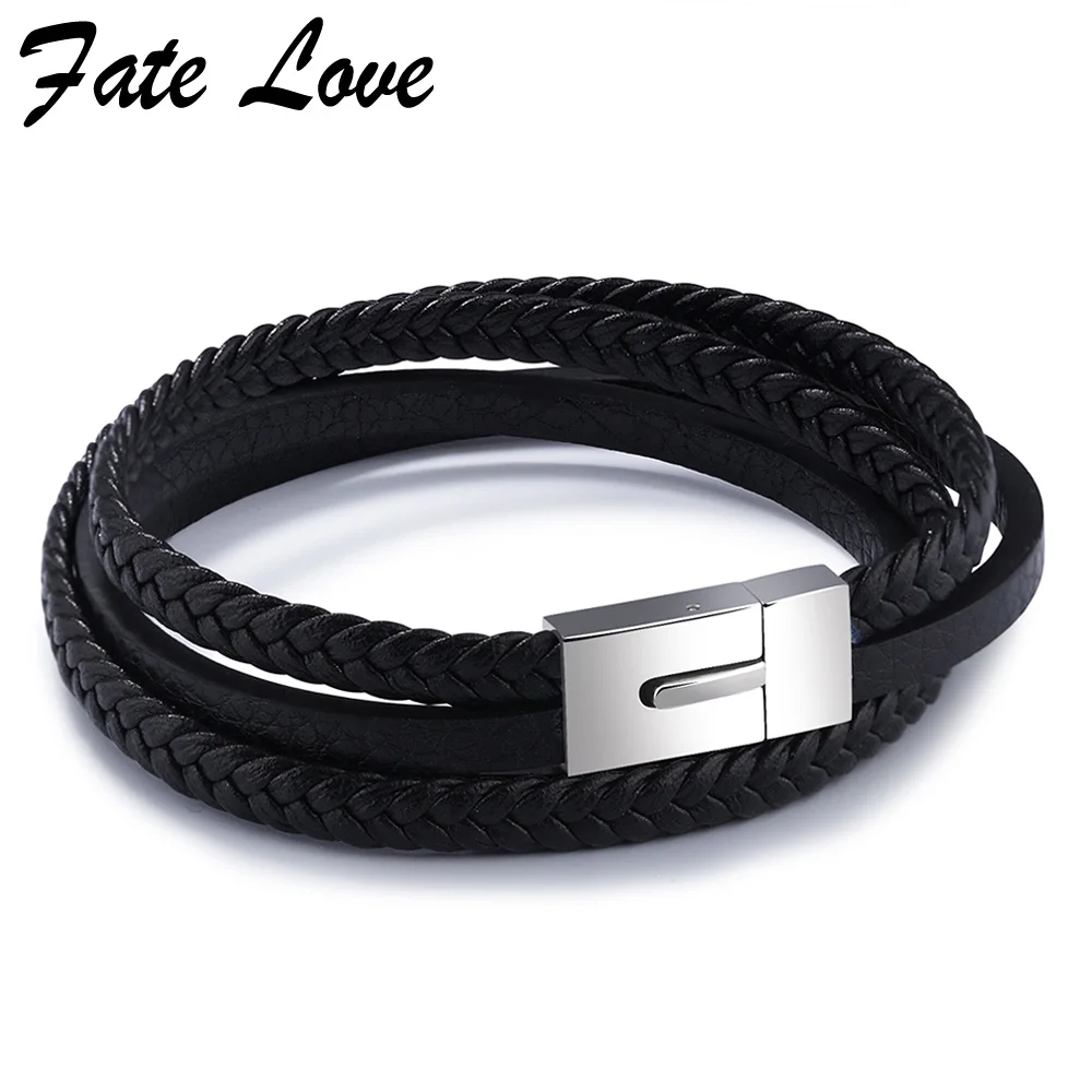 

Multilayer Leather Bracelet Handmade Men Jewelry Rock Pulseras Hombre 2017 Fashion Wrap Chain Mens Jewellery Bracelets Bangles