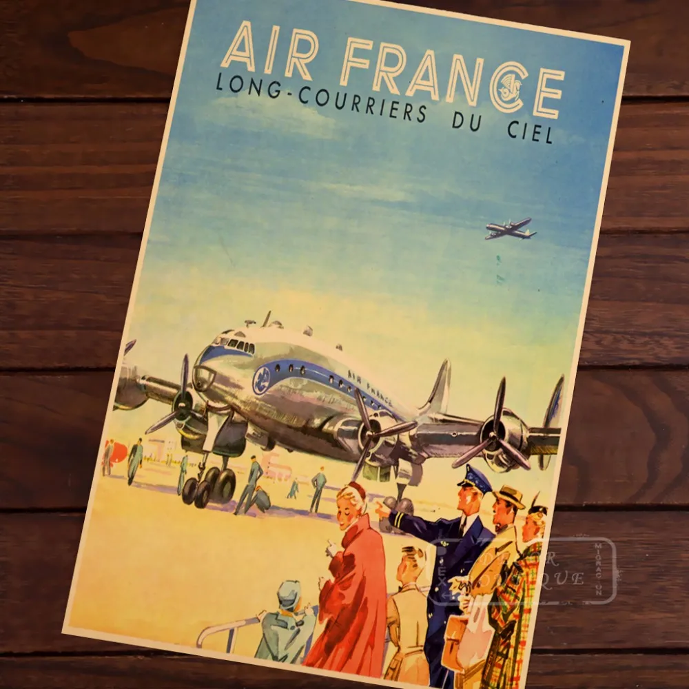 

Air France Long Airlines Family Happy Travel View Vintage Retro Decorative Poster DIY Wall Canvas Sticker Home Bar Posters Decor