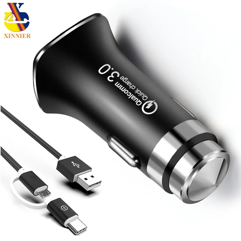 

USB Car Charger 5V 3A Quick Charge Qualcomm Qc 3.0 Fast Charging Adapter Car-Charger & USB micro Type C Cable For Samsung Xiaomi