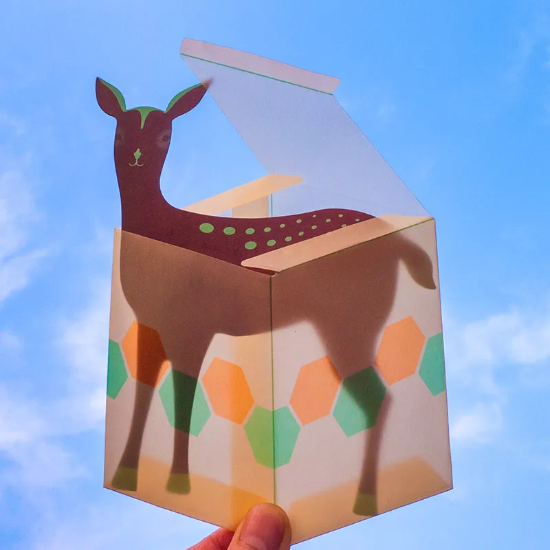 

Deer in Box 3D Invitation Card Greeting Card Thank You/ Birthday/ Christmas/ Friendship / Anniversary Card DIY Blank Postcard
