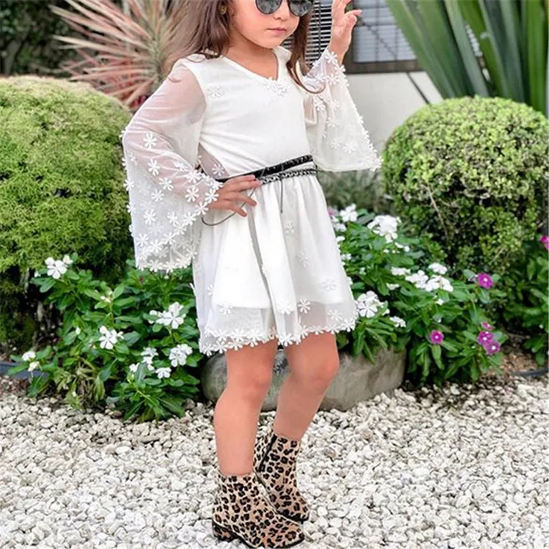 Для девочек белое платье летнее платье для маленьких девочек вечерние кружевное платье с цветочным рисунком платья для выпускного вечера с длинным рукавом Перспектива Принцесса Туту платье с фатиновой юбкой