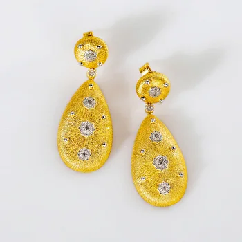 

Cmajor Sterling Silver Water-drop Shaped Earrings Bezels Set CZ Vintage Palace Flower Drop Earrings Gift For Women