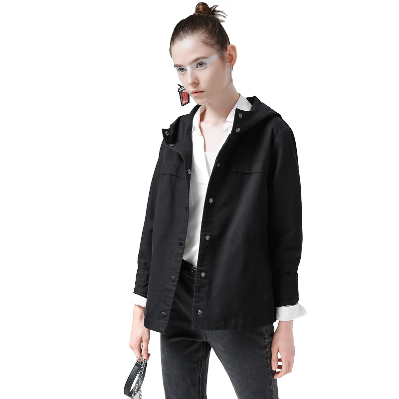 Toyouth Back Striped Bomber Jackets Women New Short Coats Vintage Patchwork Hooded Outerwear Coat Loose Cotton Chaqueta Mujer