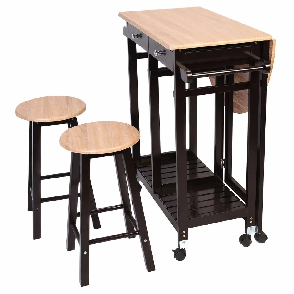 Giantex 3PC Деревянная Кухонная Тележка для прокатки набор обеденный лист стол с 2